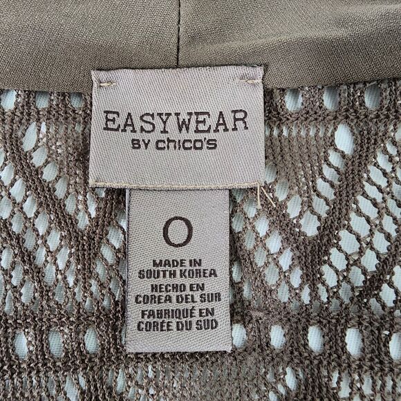 Chicos Easywear Cardigan Size 0 Small Brown Open Front Draped Lace Semi Sheer - Picture 8 of 11